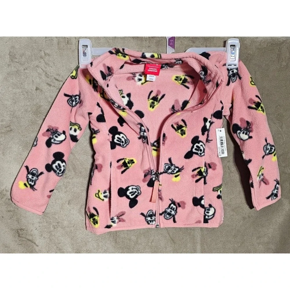 Disney Amazon Essentials Girls Pink Fleece Mickey Minnie Zip Jacket XS 4-5 NWT